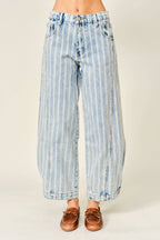 Striped Balloon Washed Jeans