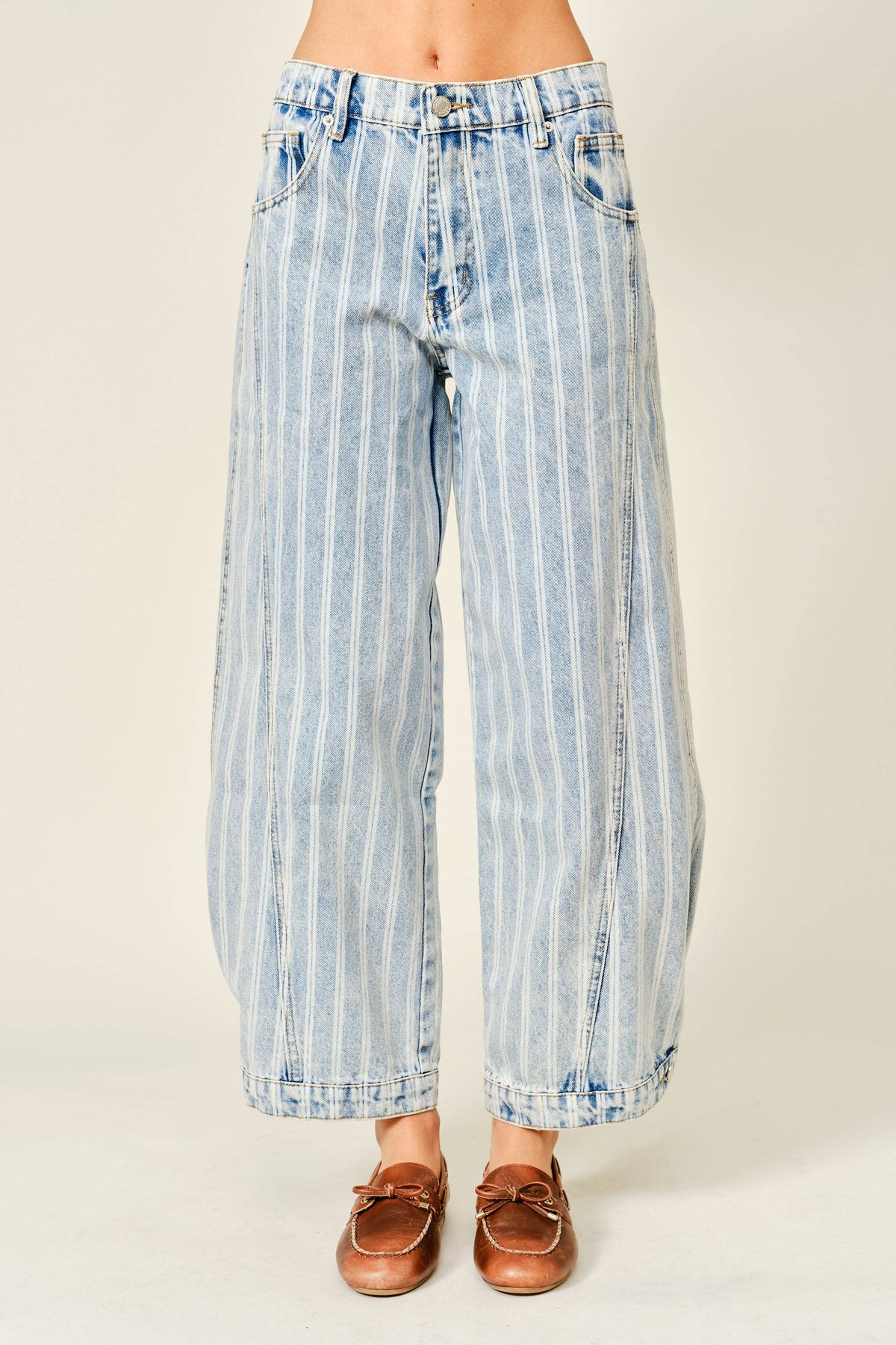 Striped Balloon Washed Jeans