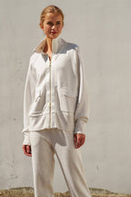 Oatmeal Scuba Knit Track Bomber Jacket