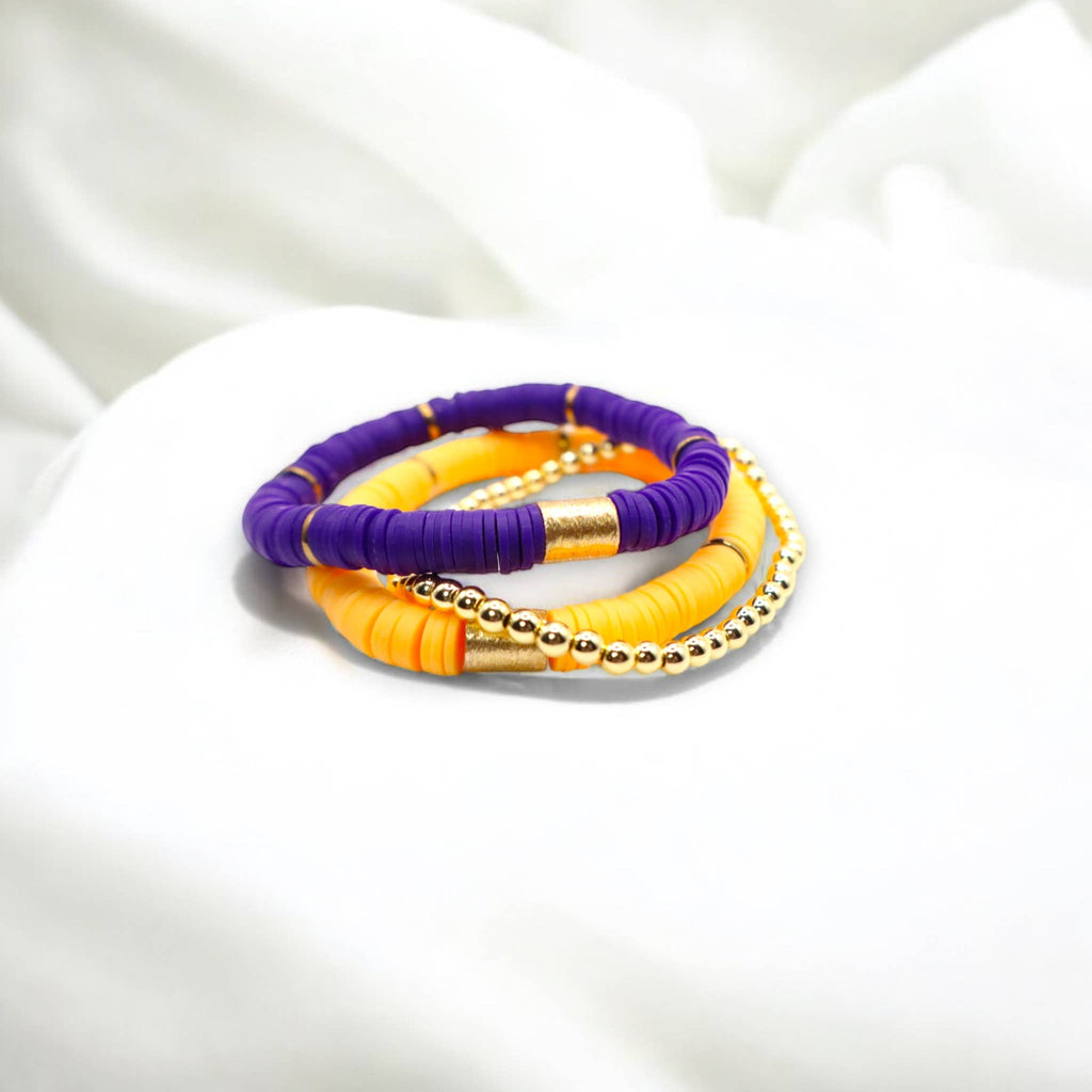 Gold Purple Game Day Stack Bracelet, School Spirit Jewelry