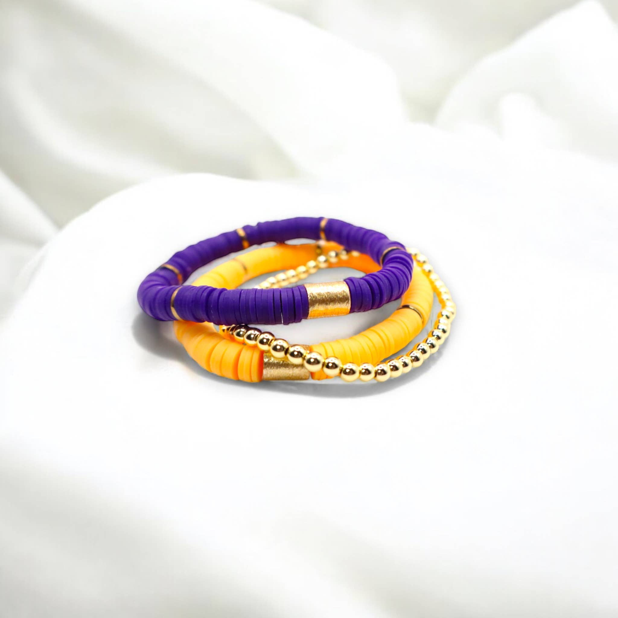 Gold Purple Game Day Stack Bracelet, School Spirit Jewelry