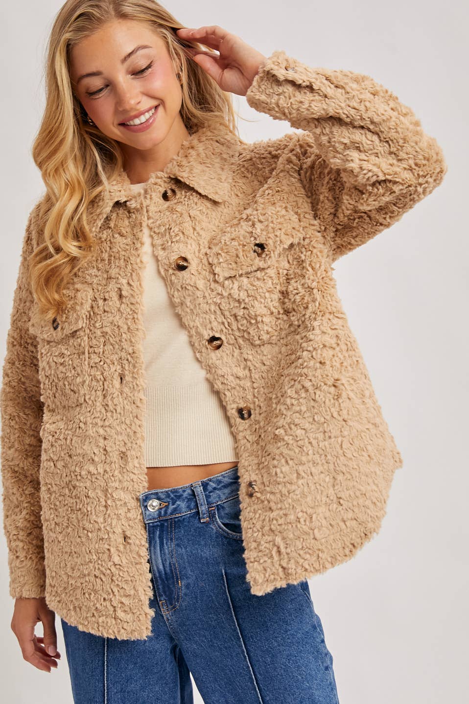 Latte Boucle` Button Jacket