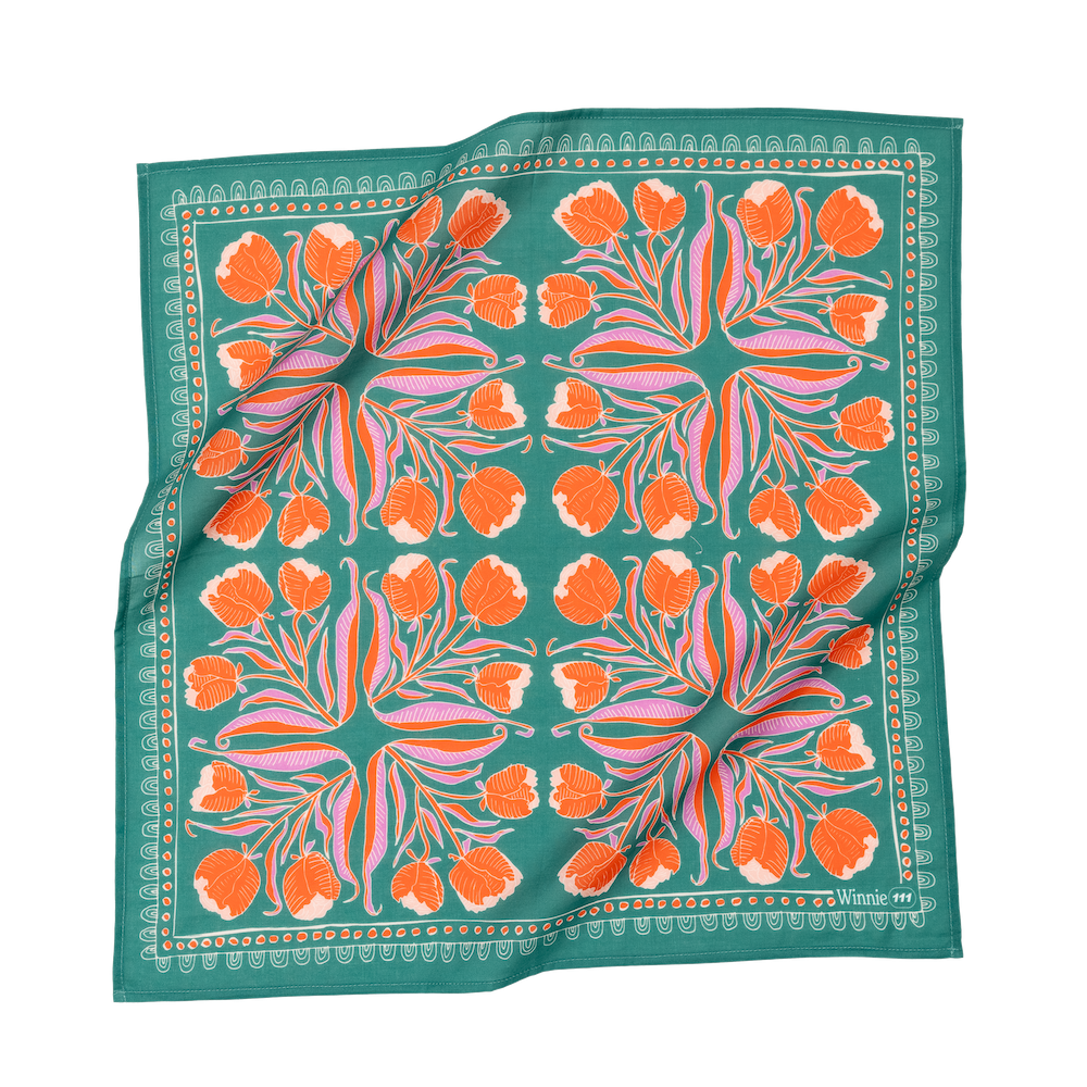 Winnie Cotton Bandana – Green Floral