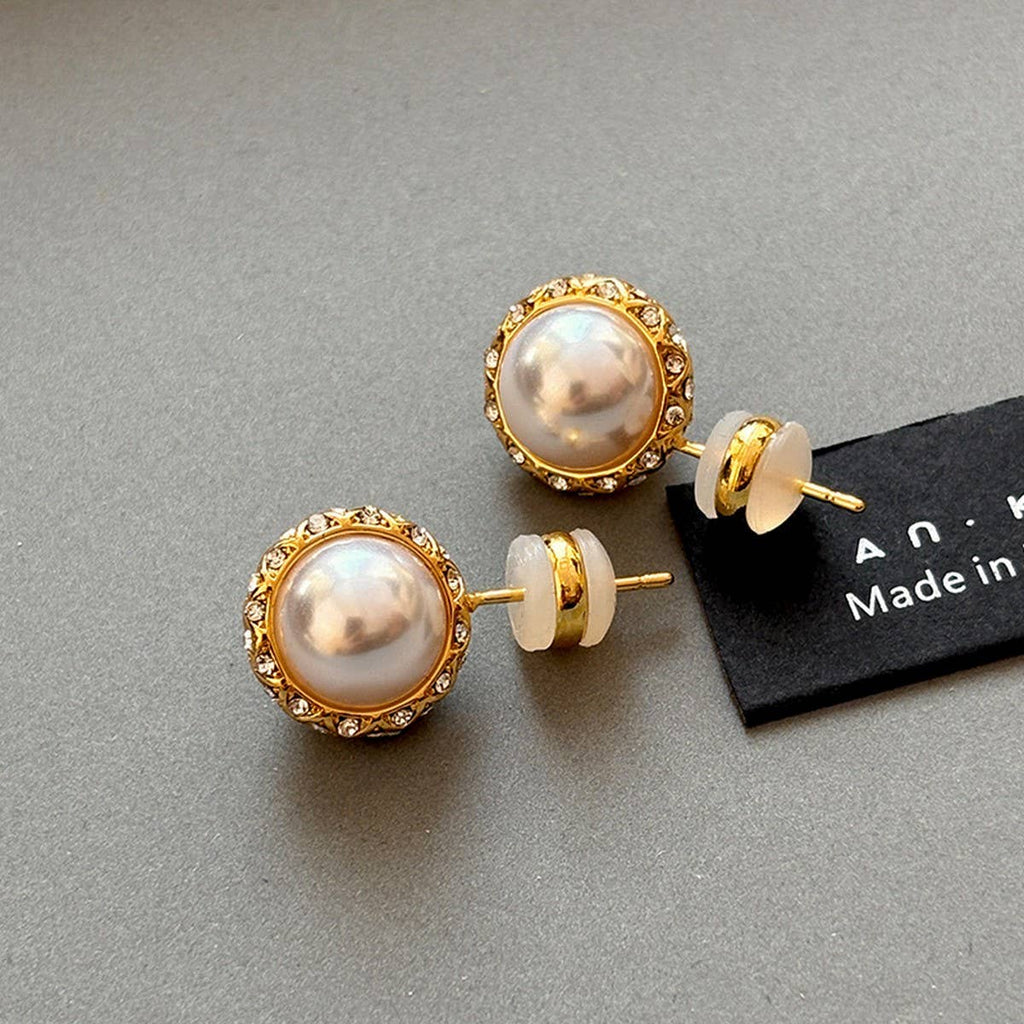 Vintage CZ Pearl Stud Earrings
