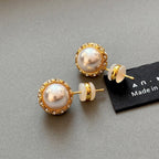 Vintage CZ Pearl Stud Earrings