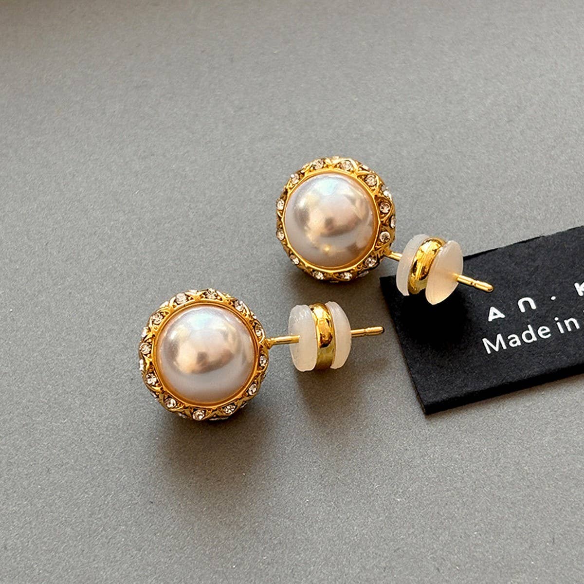 Vintage CZ Pearl Stud Earrings