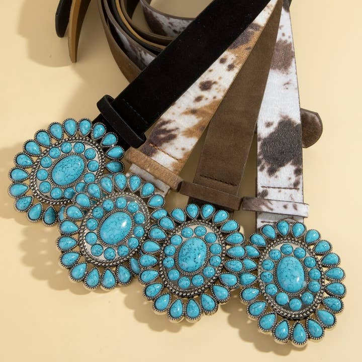 Western Concho Turquoise Stone Buckle Belt