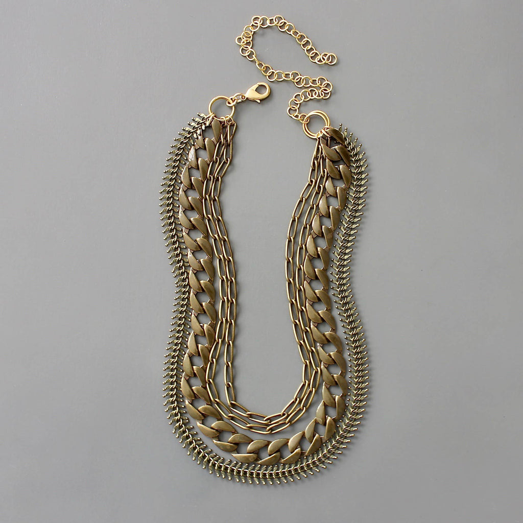 Multi- Strand Brass Chain Necklace