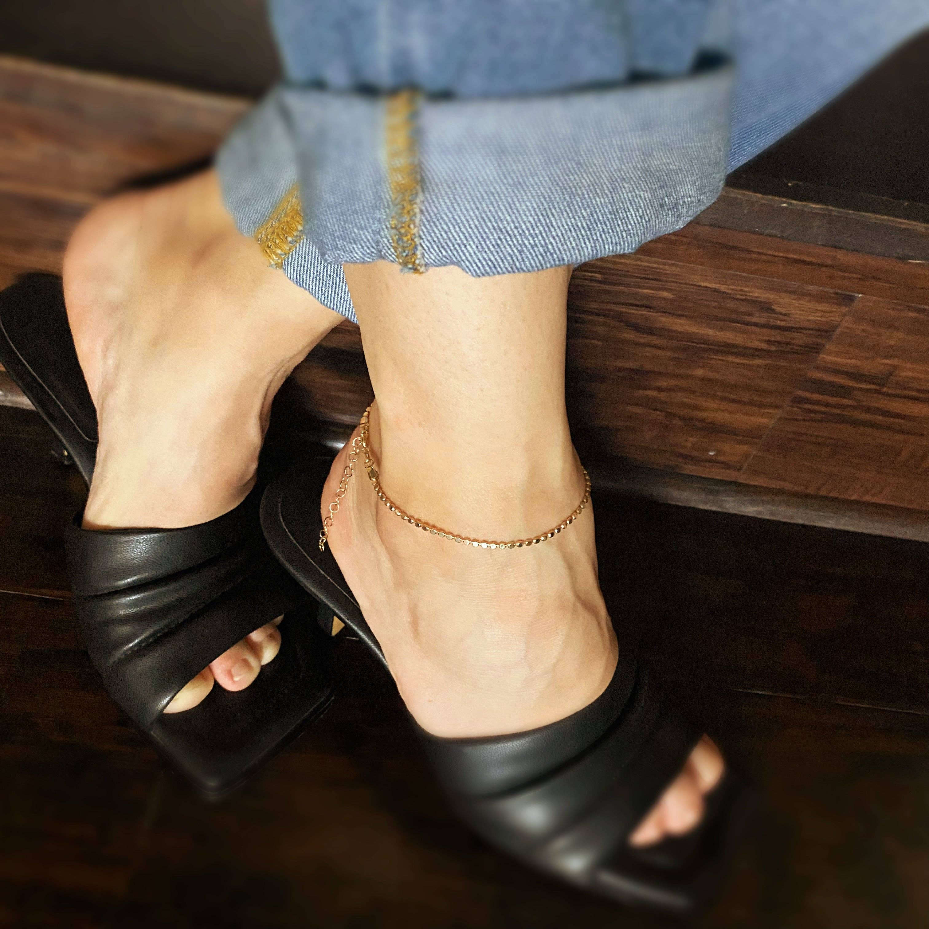 18k Gold Filled Flat Ball Chain Anklet - 2.0mm