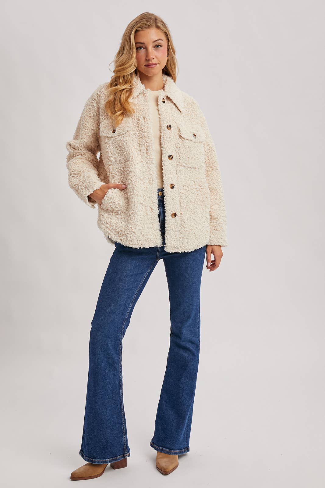Latte Boucle` Button Jacket