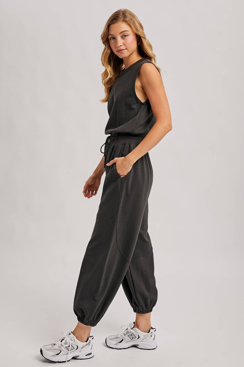 Drawstring Waist Knit Jumpsuit