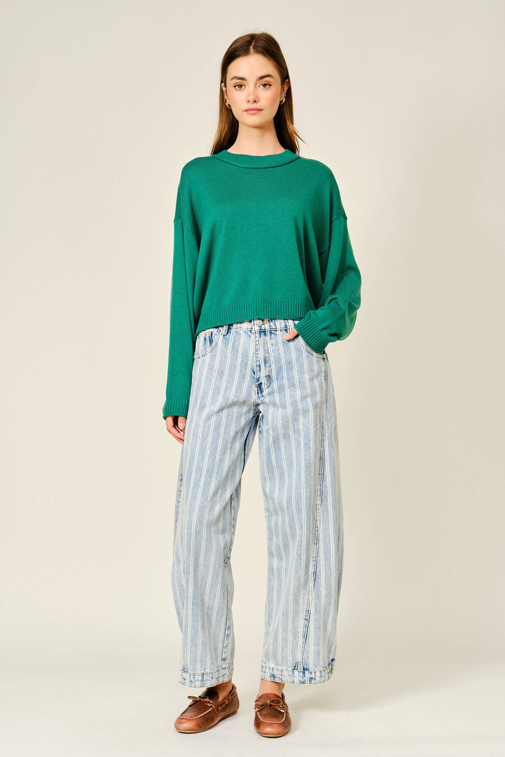 Striped Balloon Washed Jeans