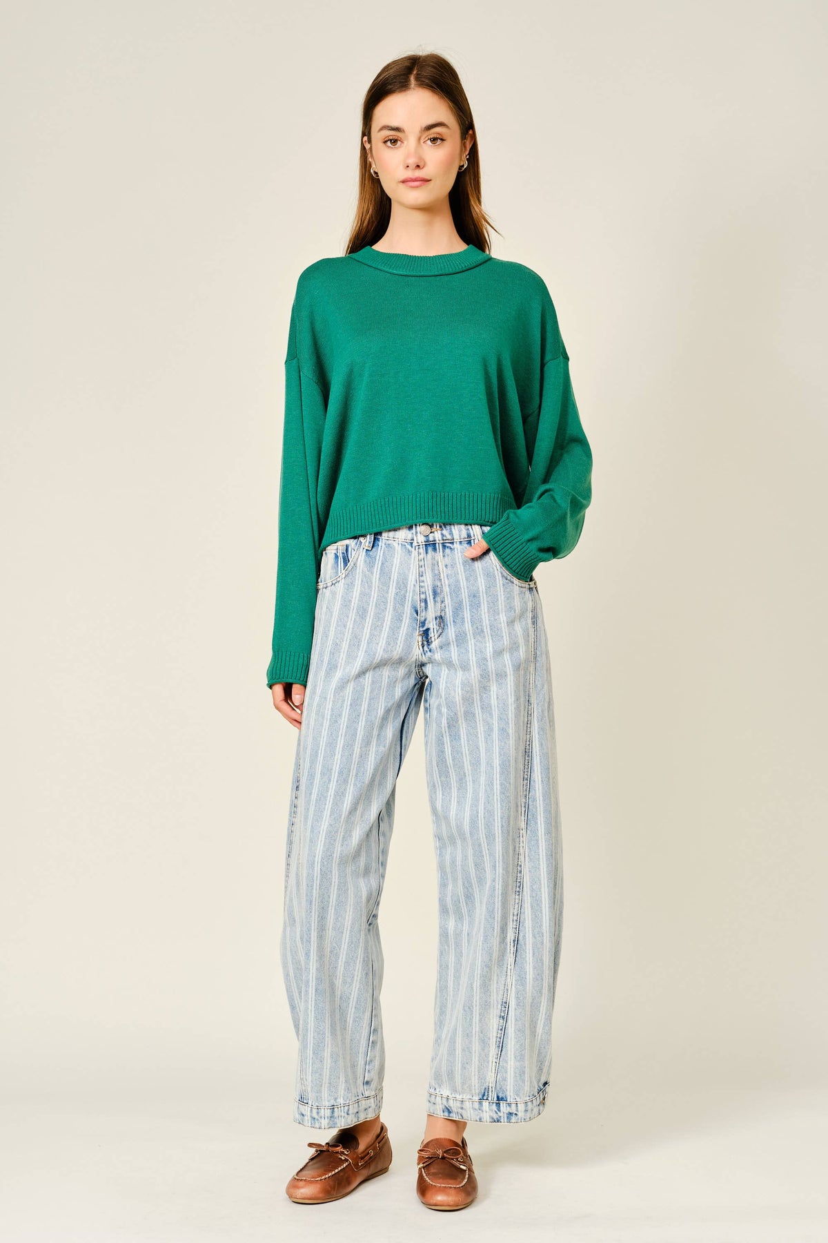 Striped Balloon Washed Jeans