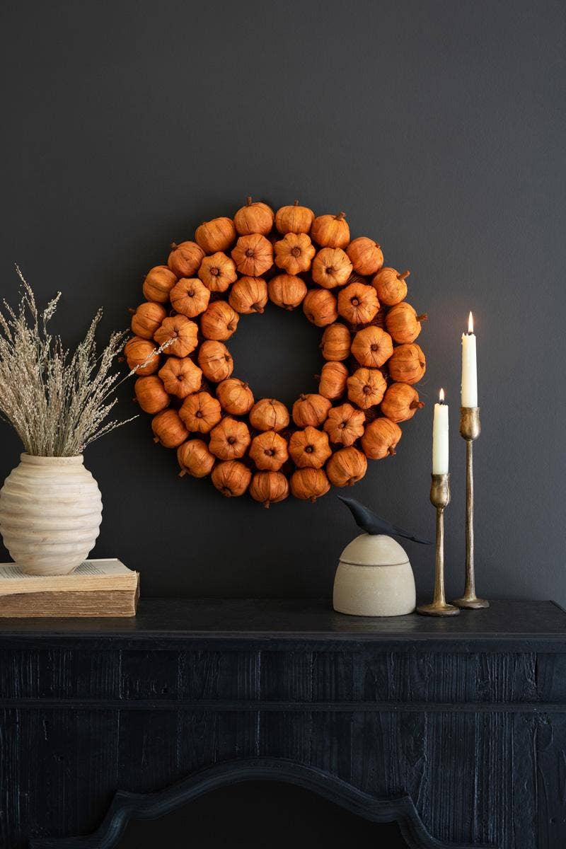 Faux Pumpkin Fall Wreath – 19-Inch