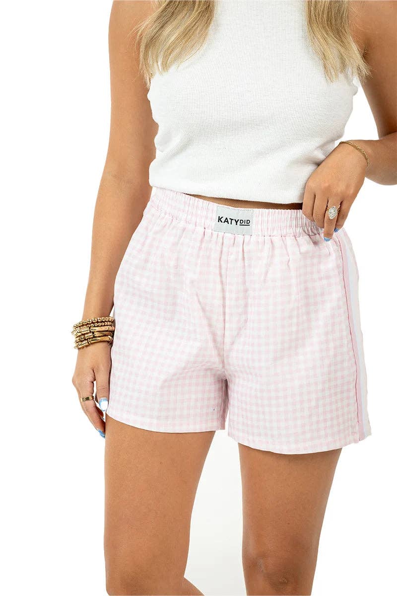 Light Pink Gingham Boxers Shorts