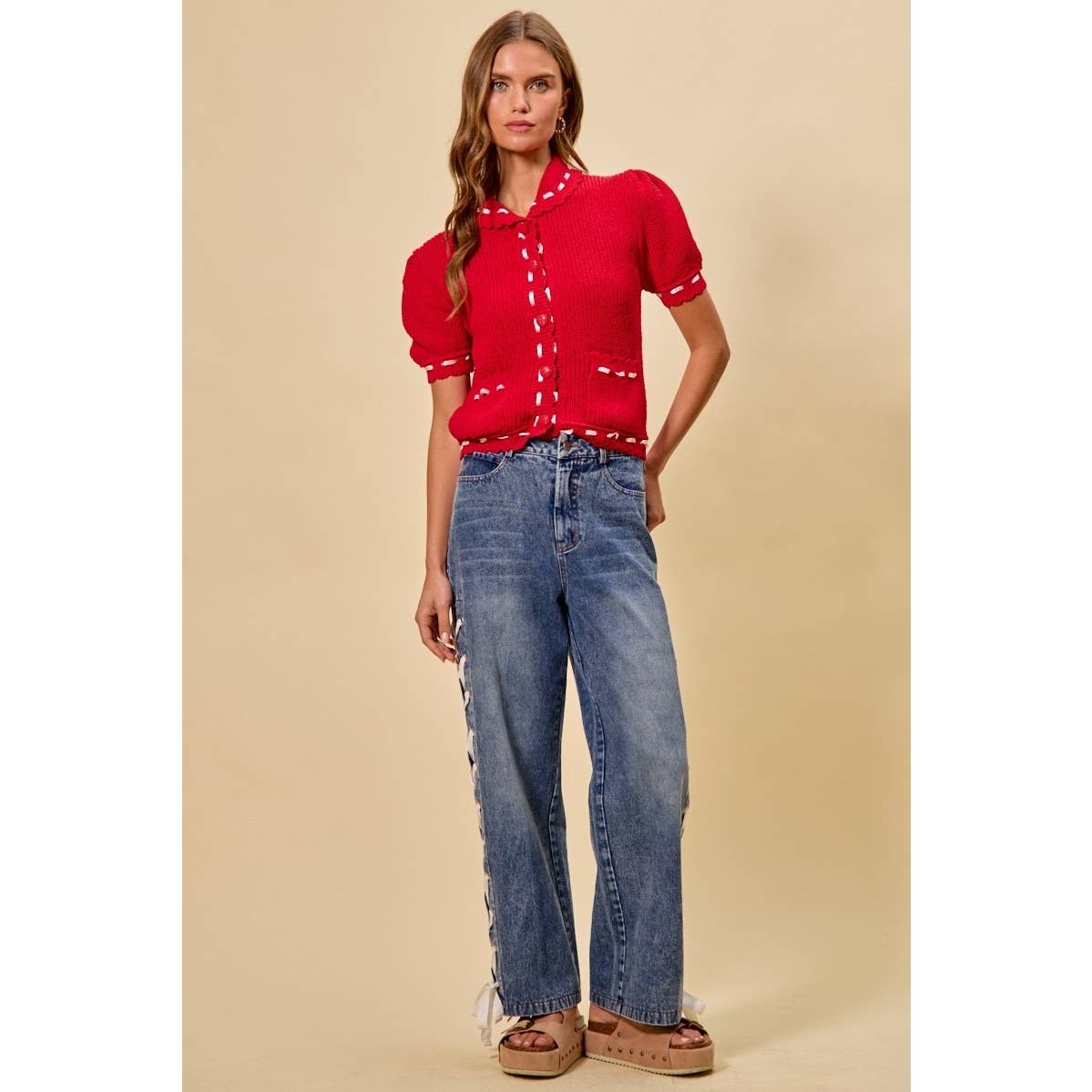 Side Lace Straight Leg Jeans