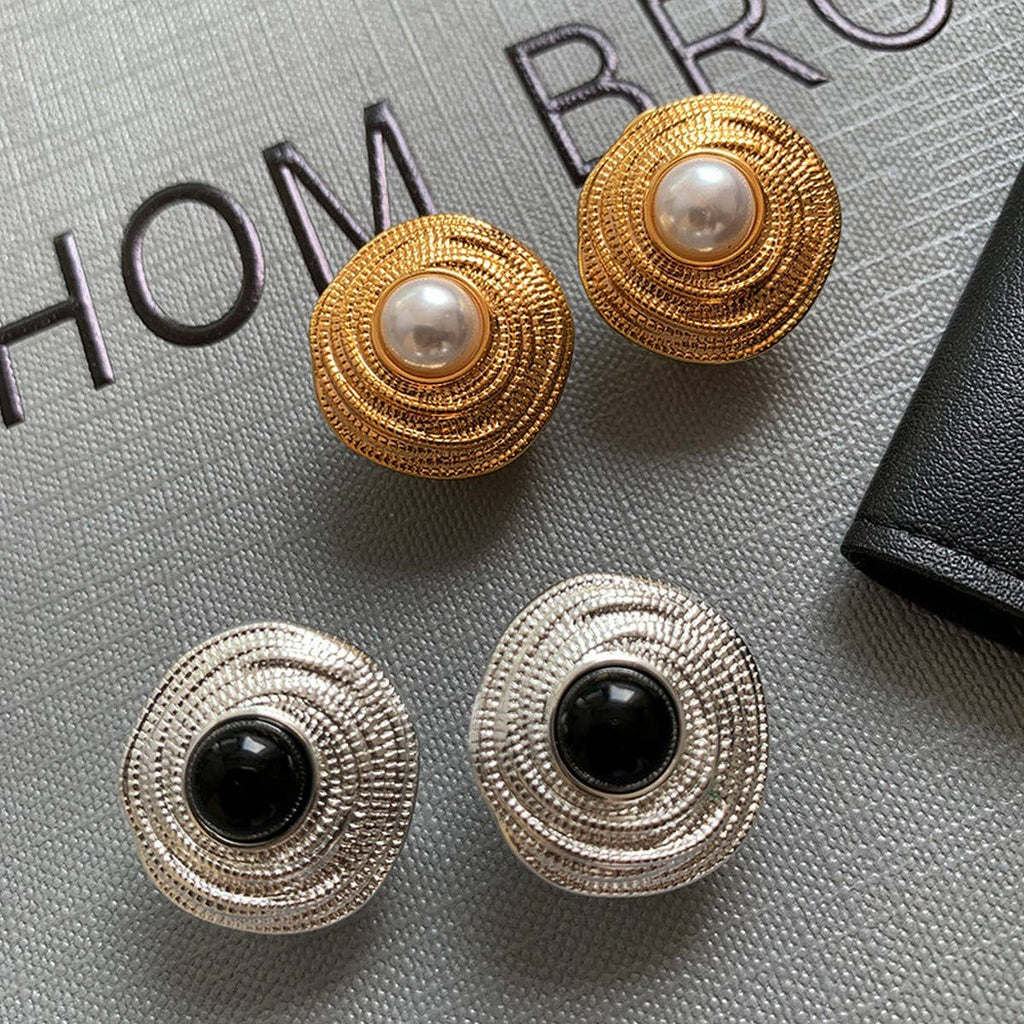 Gold Spiral Pearl Stud Earrings