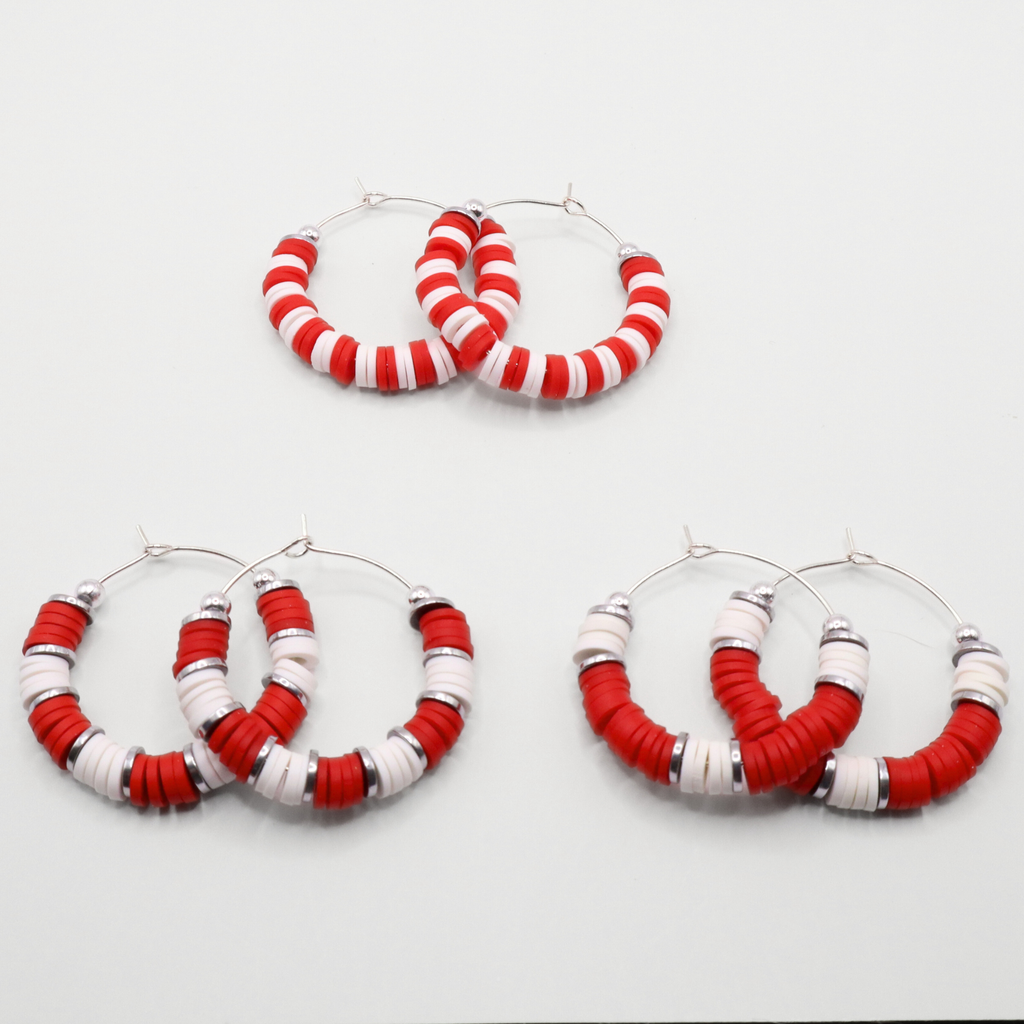 Red and White Game Day Hoop Earrings