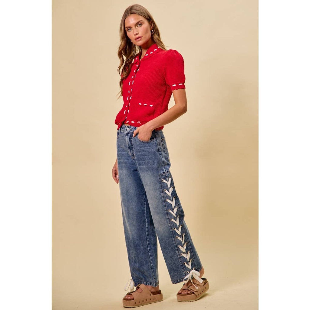 Side Lace Straight Leg Jeans