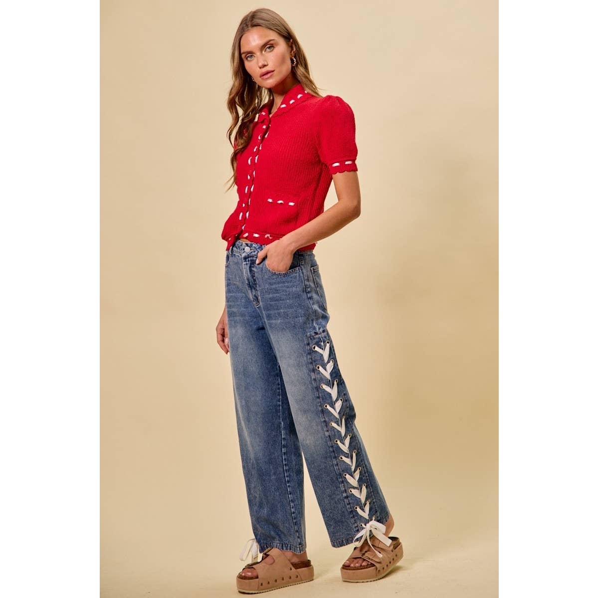 Side Lace Straight Leg Jeans