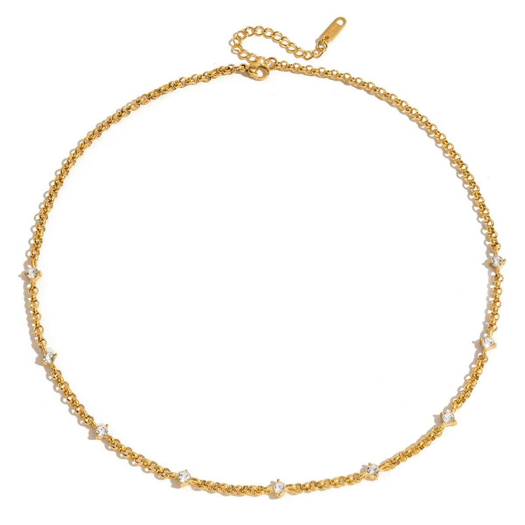 CZ Gold Layered Stainless Steel Necklaces Waterproof