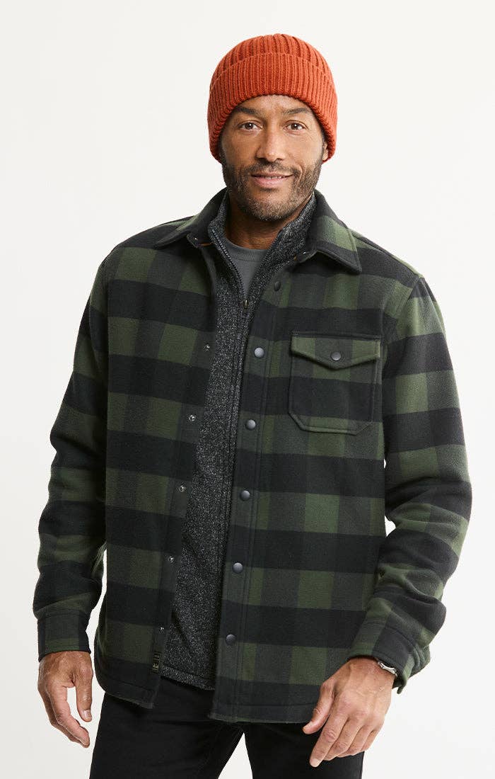Men's Fleece Flannel Shirt Jacket – Forest Black Check