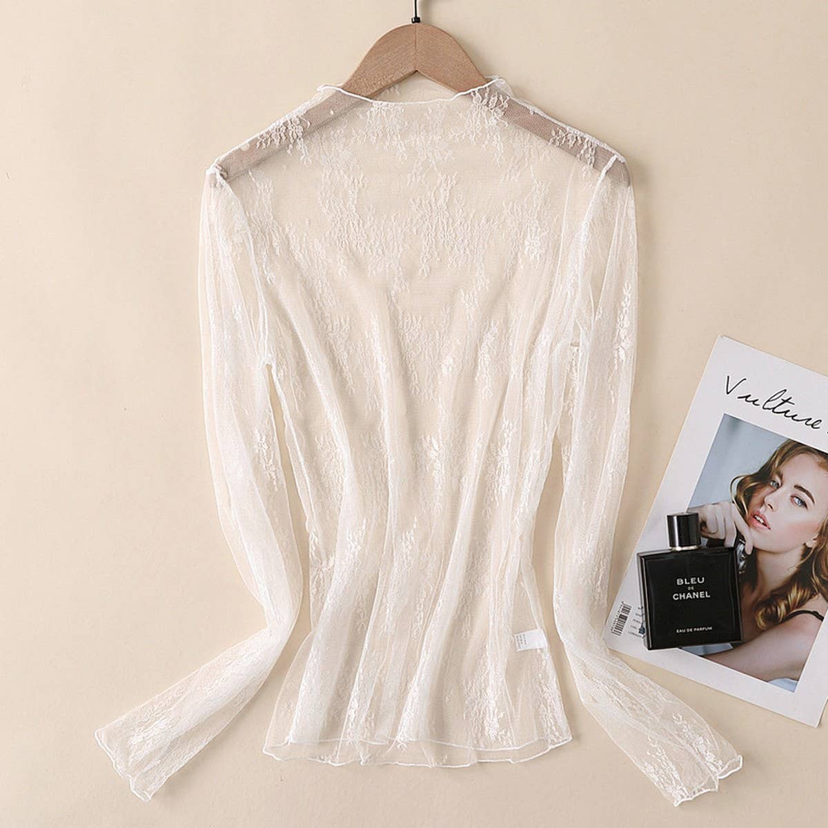 Sheer Lace Mesh Long Sleeve Top