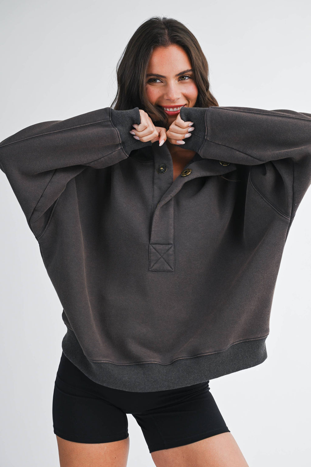 Oversized Snap Neck Sweatshirt