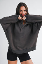 Oversized Snap Neck Sweatshirt