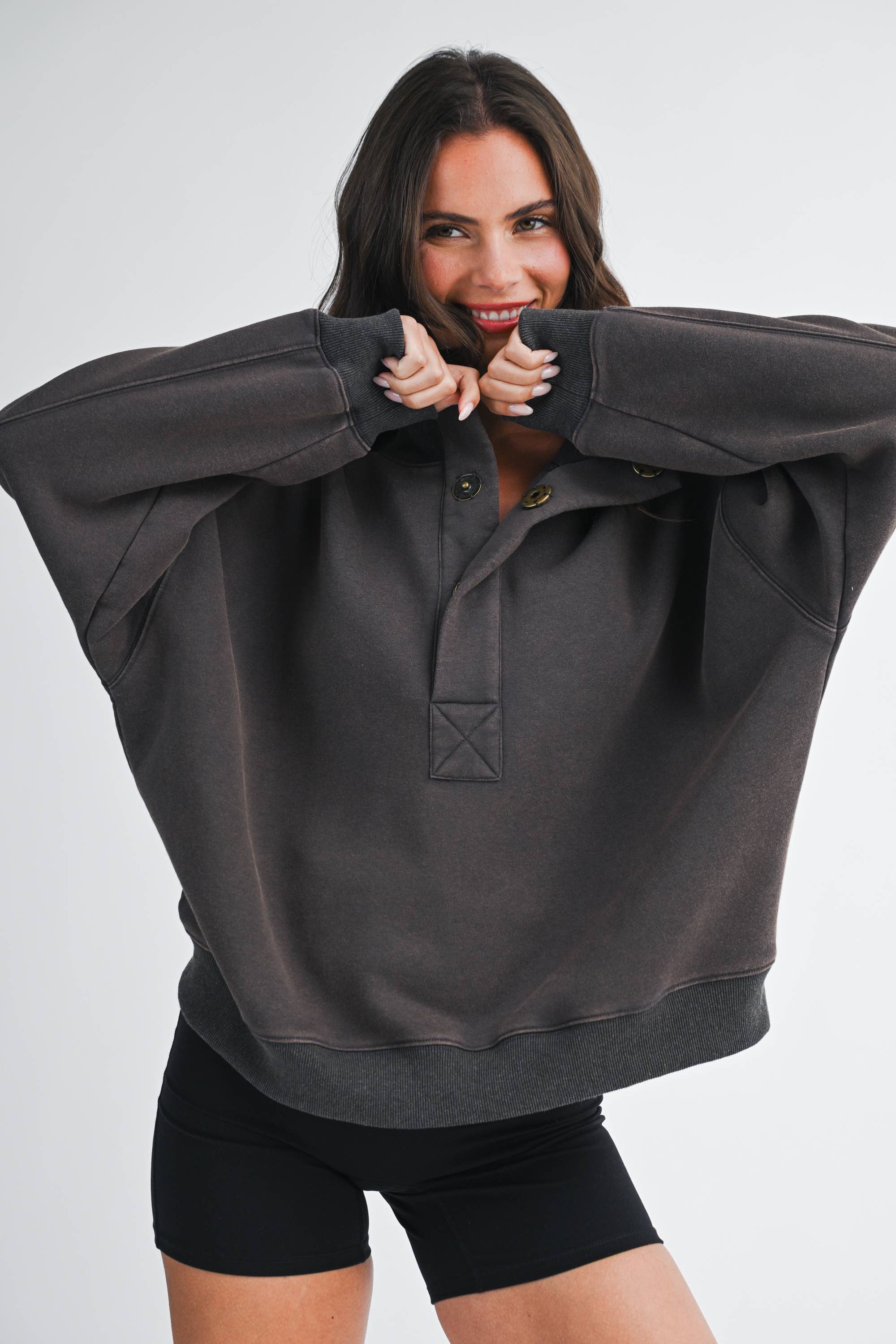 Oversized Snap Neck Sweatshirt