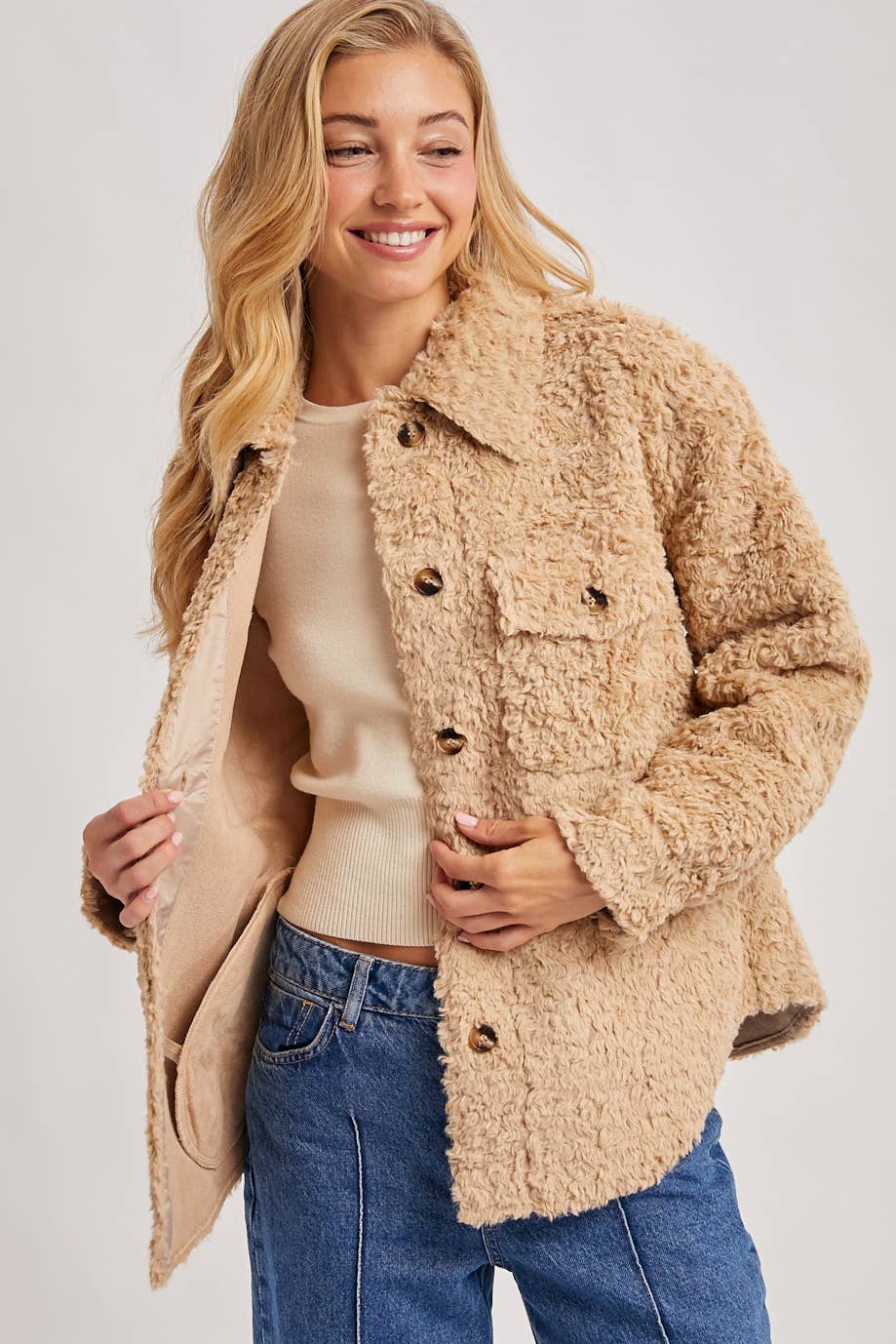 Latte Boucle` Button Jacket