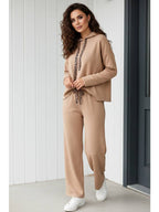 Drawstring Pullover Hoodie and High Waist Pants Corduroy Set
