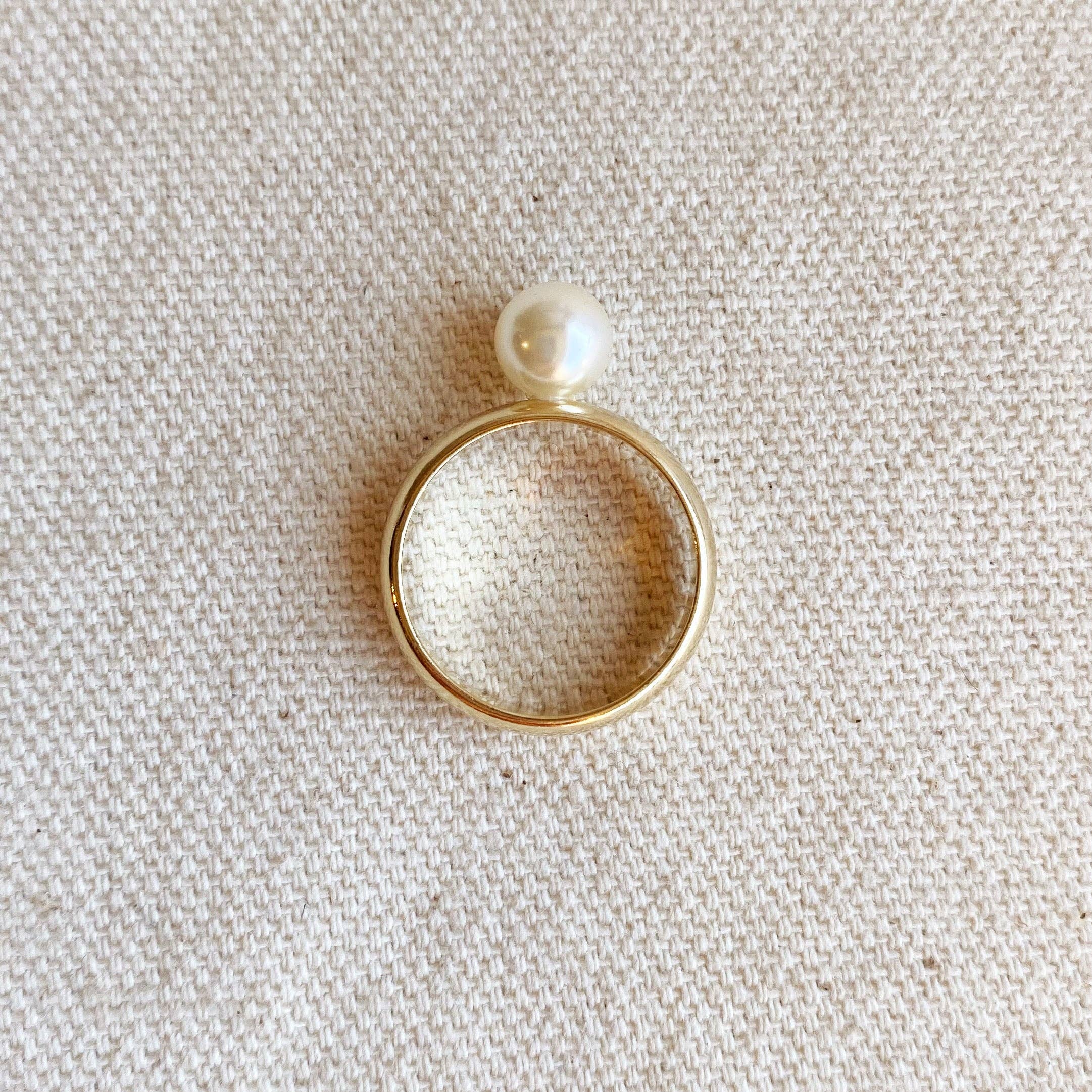 18k Gold Filled Solitaire Pearl Ring
