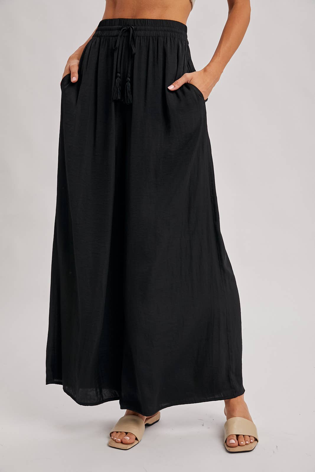 SILKY PALAZZO WIDE LEG PANTS