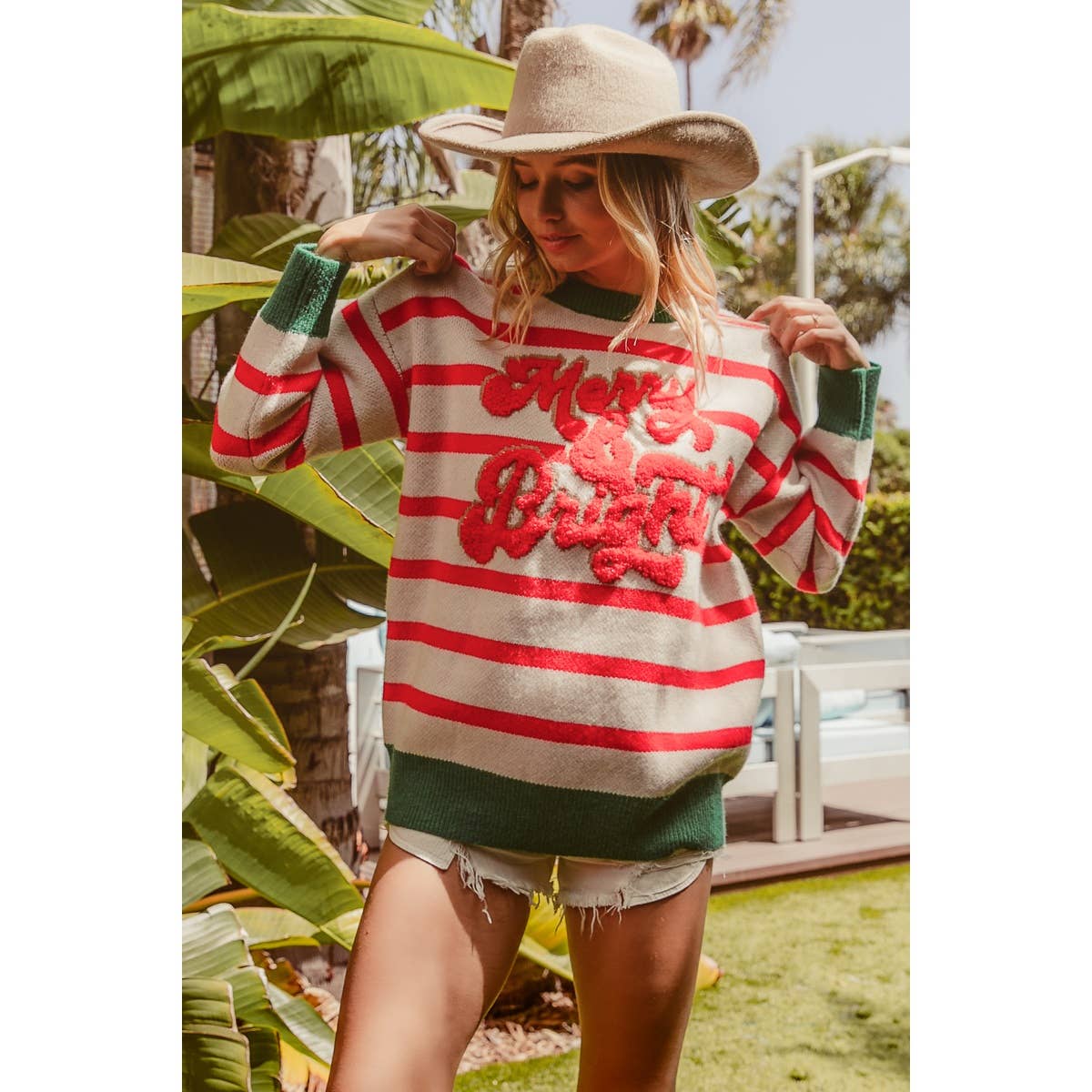 CHRISTMAS THEME STRIPE KNIT TOP
