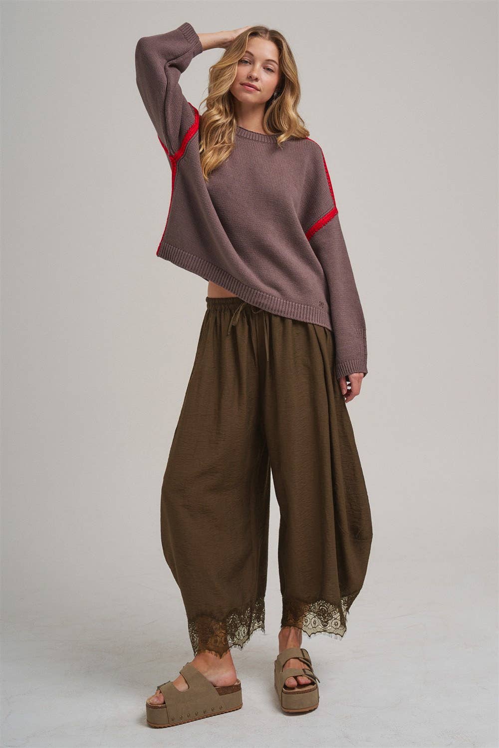 LIGHTWEIGHT BALLOON LEG PANTS WITH DELICATE LACE_JLB80092-01