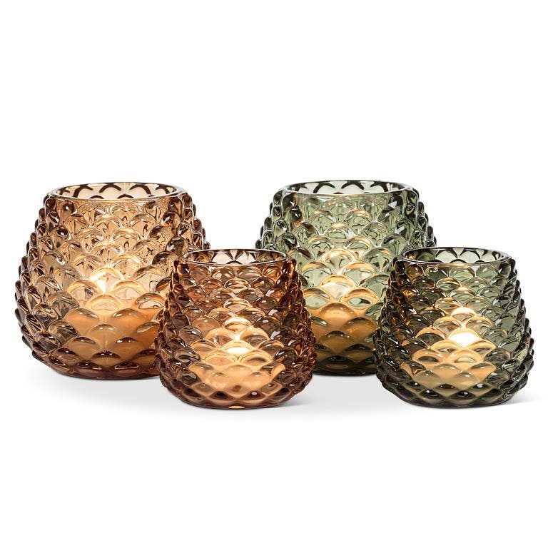 Medium Amber Glass Pinecone Tealight Holder