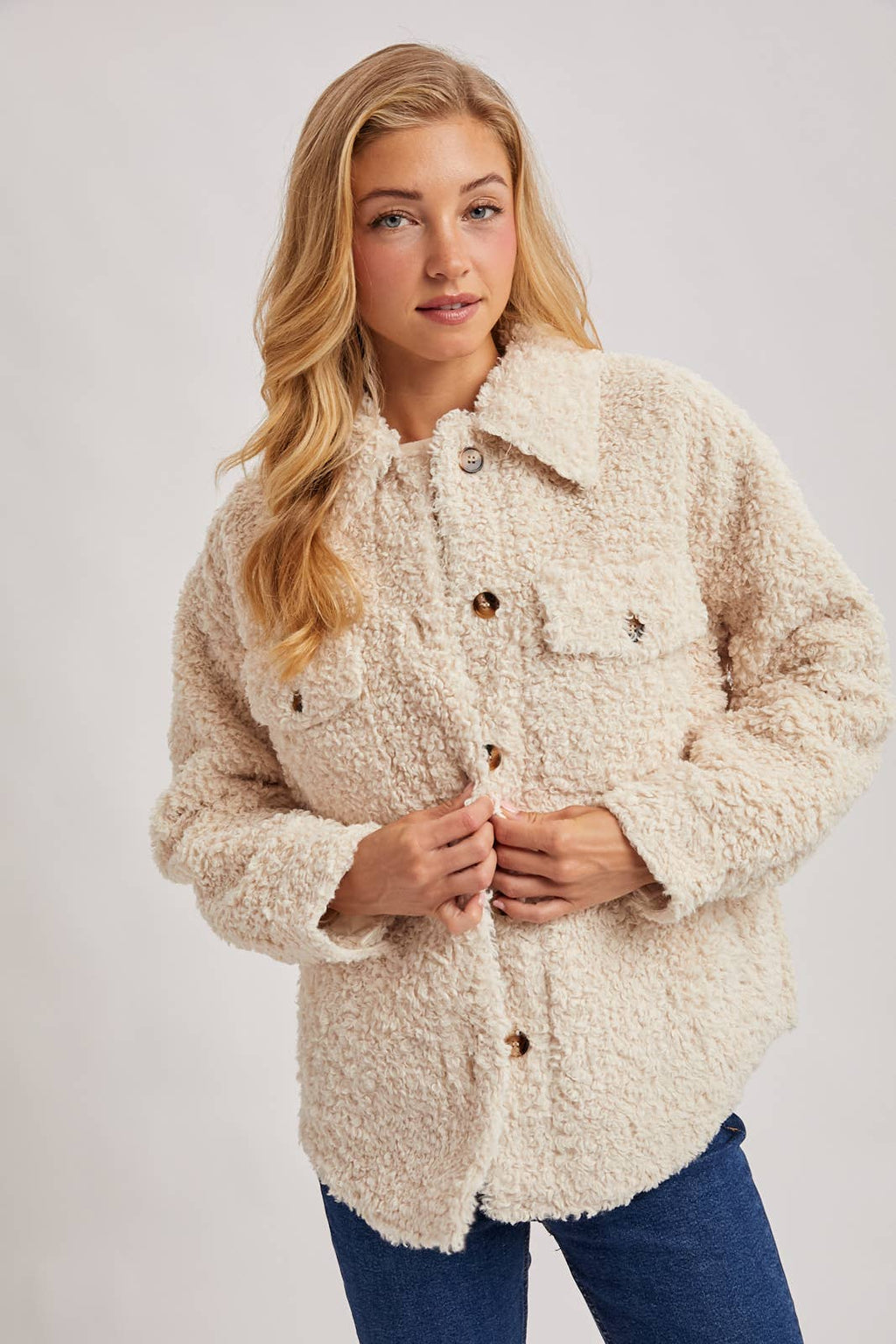 Latte Boucle` Button Jacket