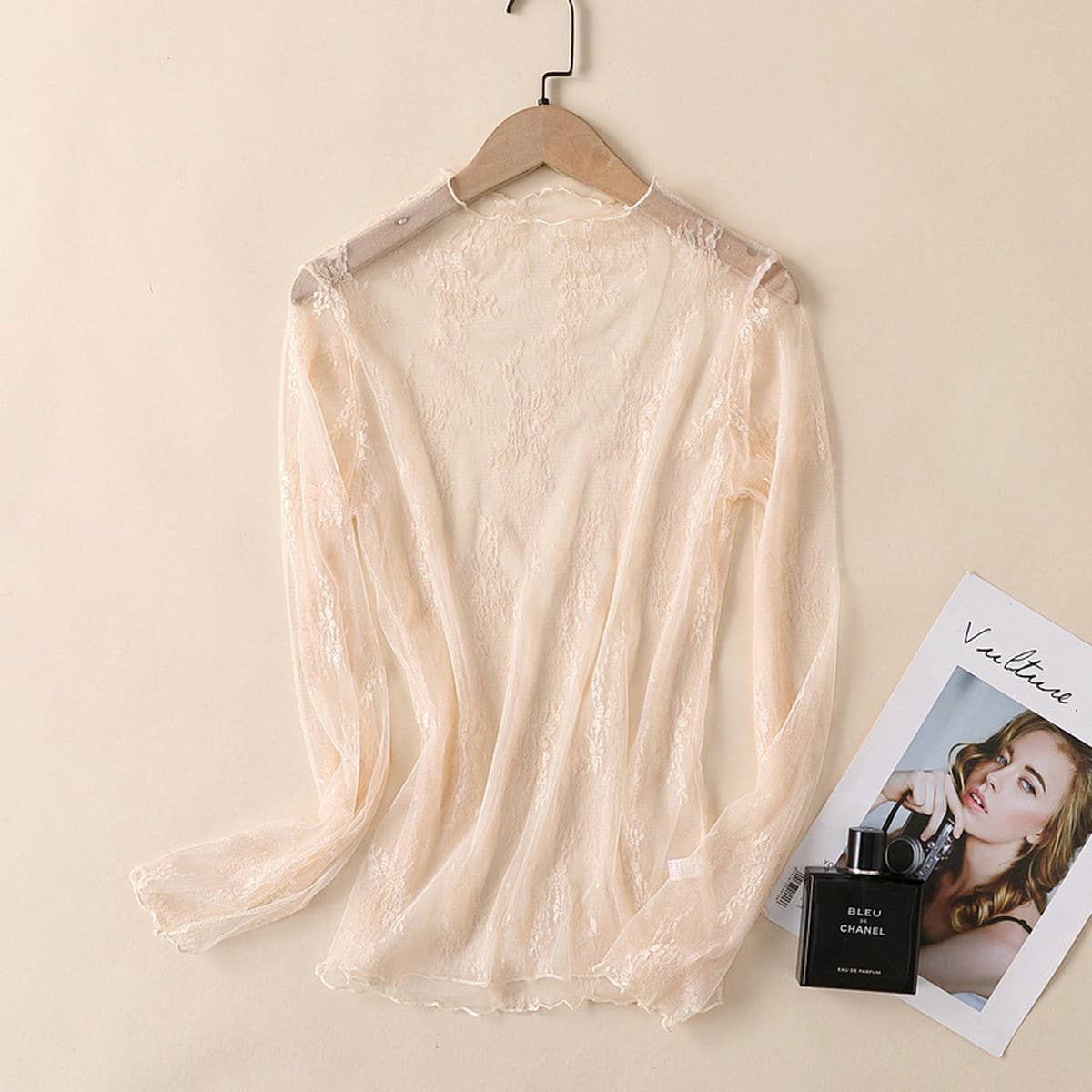 Sheer Lace Mesh Long Sleeve Top