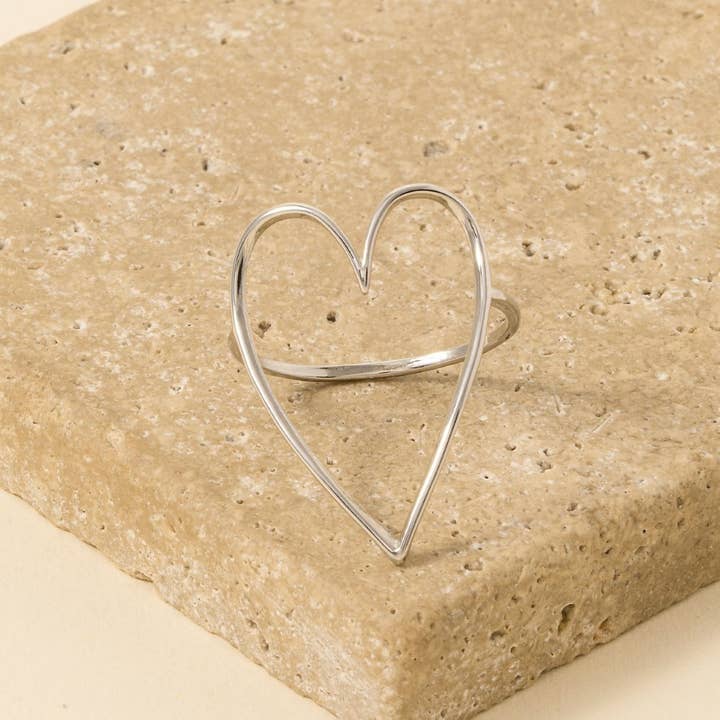 Minimalist Heart Cut Out Ring - Dainty Open Heart Band