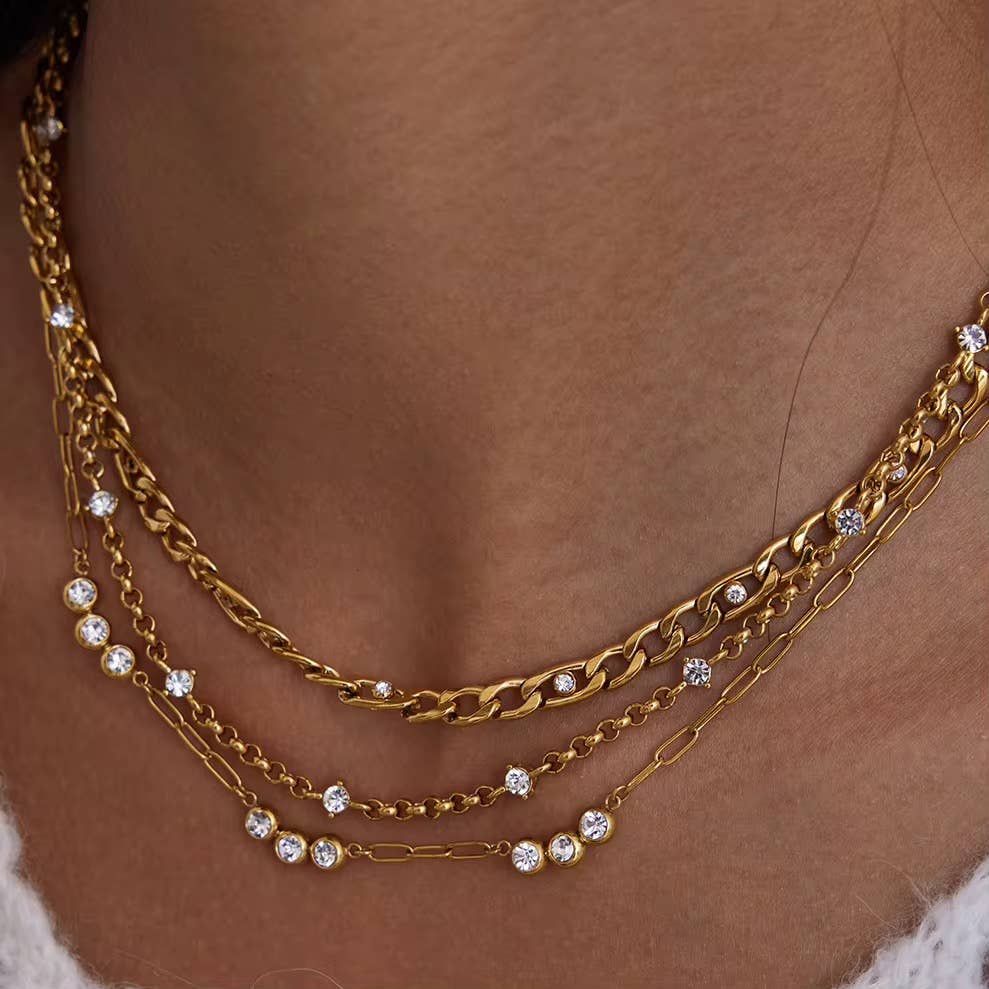 CZ Gold Layered Stainless Steel Necklaces Waterproof
