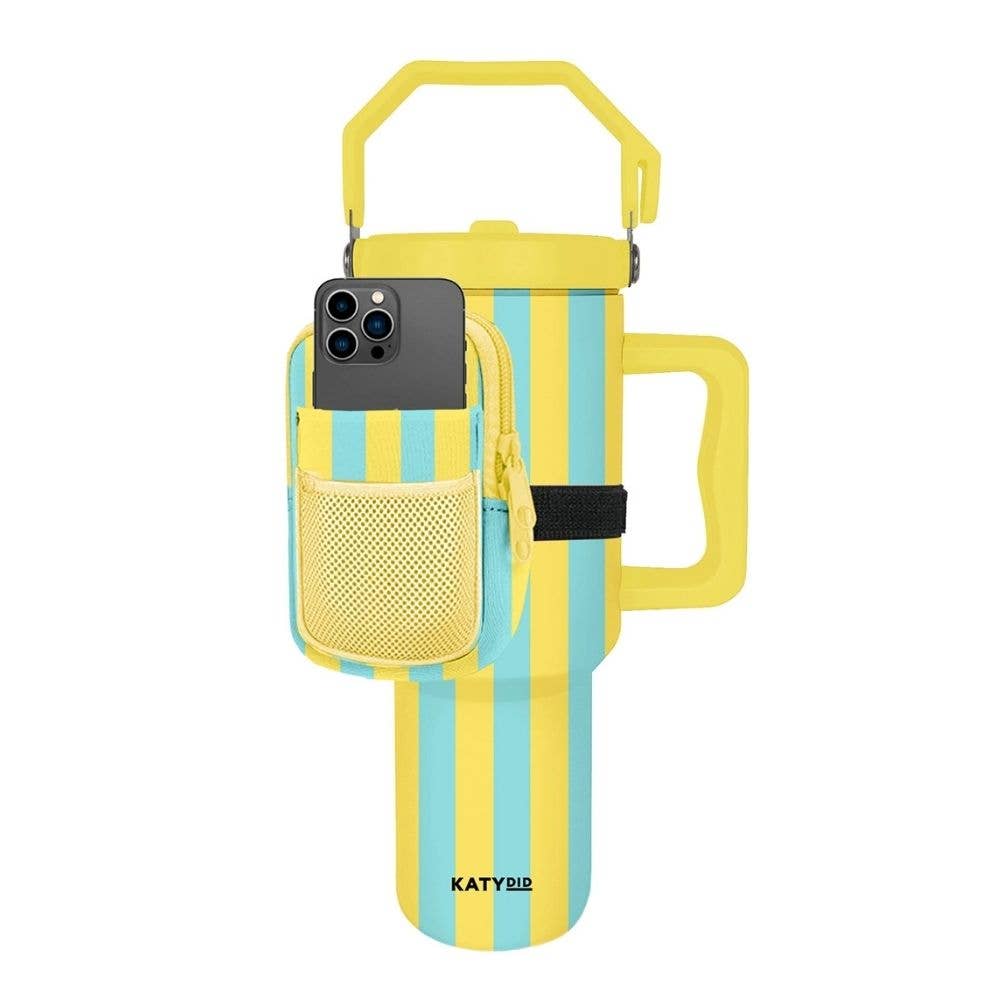 Yellow and Aqua Striped Velcro Bag for Tumbler