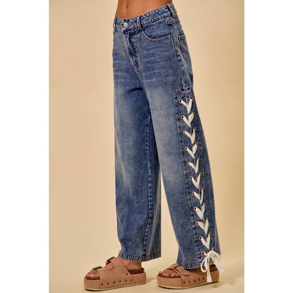 Side Lace Straight Leg Jeans