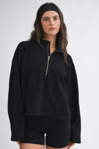 Ribbed Half Zip Cropped Pullover