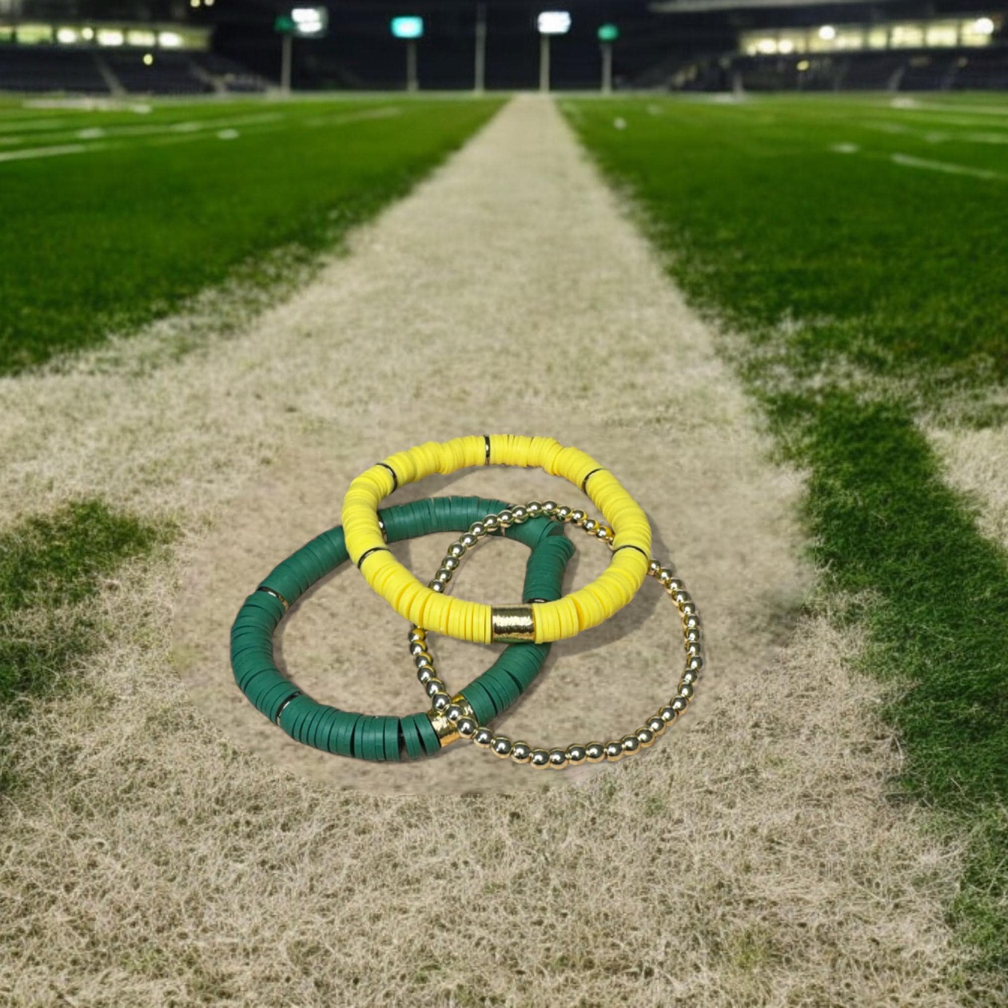 Green and Yellow Game Day Bracelet Stack