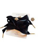 Designer-Inspired Satin Shoelaces with Rhinestone Brooch - Black Tie