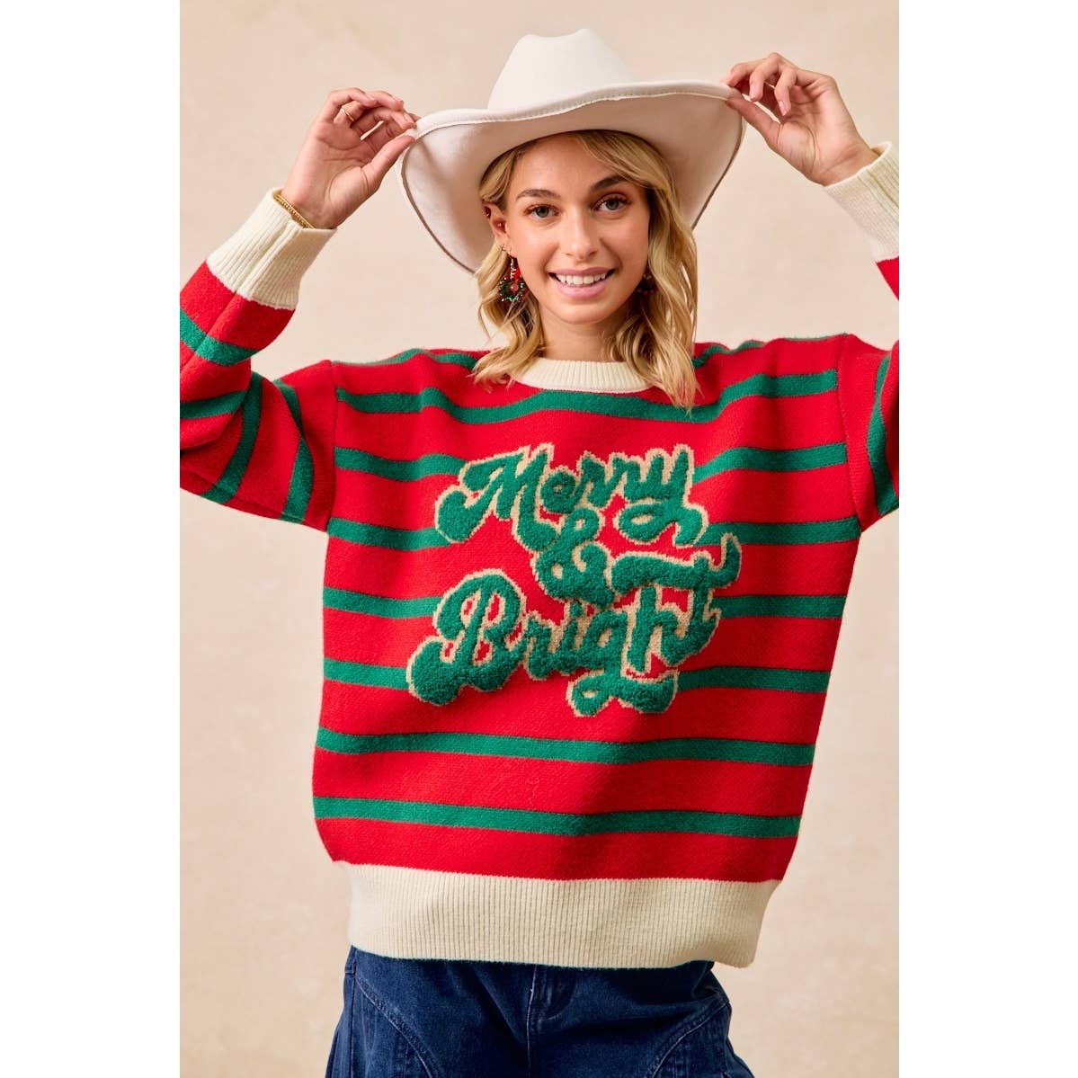 CHRISTMAS THEME STRIPE KNIT TOP