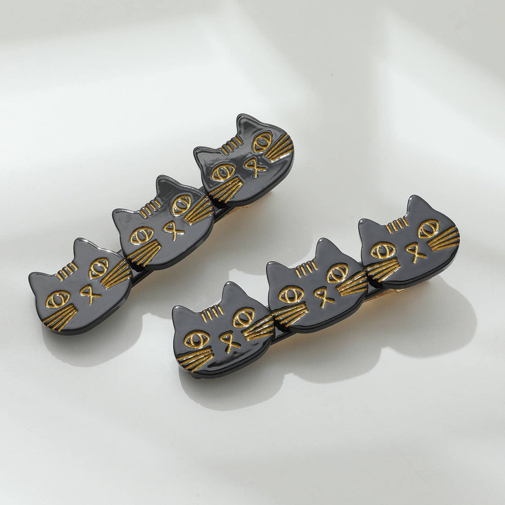 Zoe 3 Cat Face Barrette Hair Clip - Set of 2