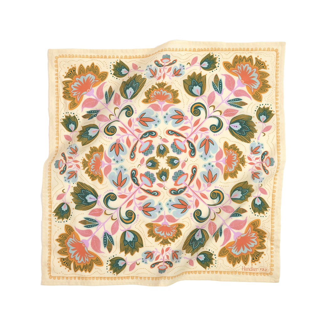 Ingrid Cotton Bandana – Cream & Teal