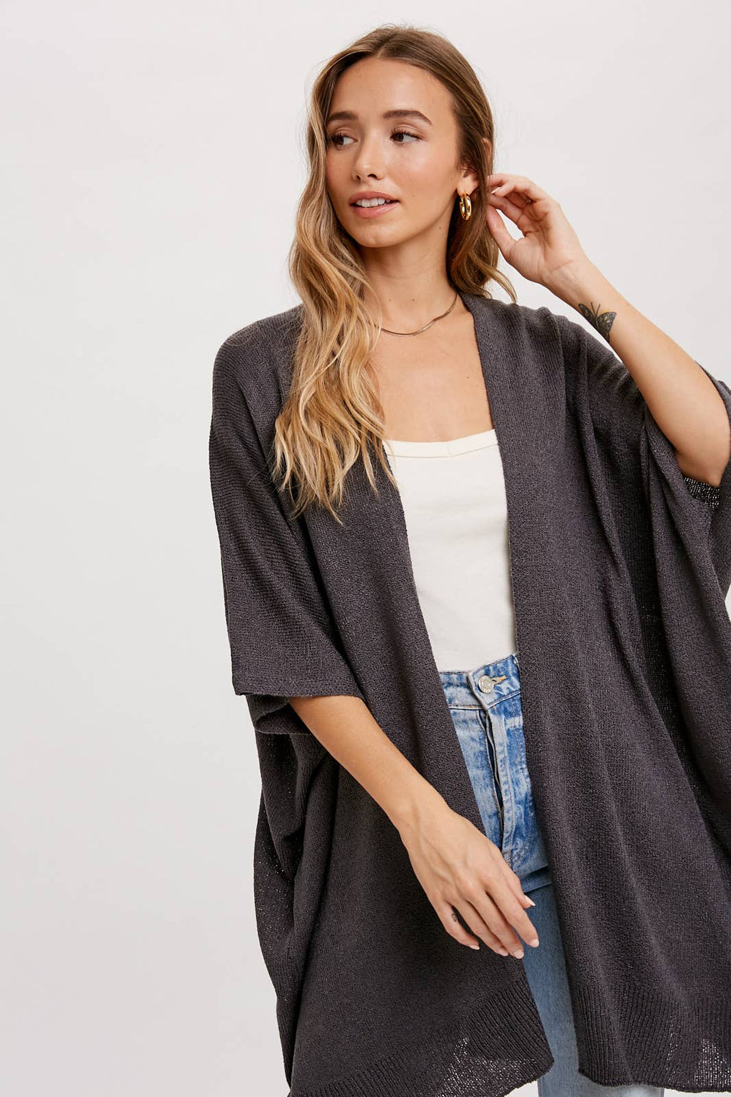 Wide Sleeve Open Front Cardigan